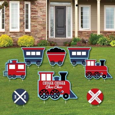 Big Dot of Happiness Railroad Party Crossing - Yard Sign & Outdoor Lawn Decorations - Steam Train Birthday Party or Baby Shower Yard Signs - Set of 8