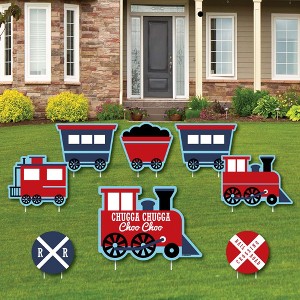 Big Dot of Happiness Railroad Party Crossing - Yard Sign & Outdoor Lawn Decorations - Steam Train Birthday Party or Baby Shower Yard Signs - Set of 8 - 1 of 4