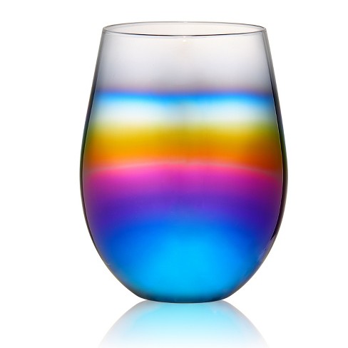 Grassi Iridescent Wine Glass set - 19 oz Pretty Cute Cool Rainbow
