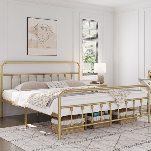 Yaheetech Iron Platform Bed Frame with High Headboard and Footboard - 1 of 4