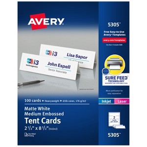 Avery Tent Cards, 2-1/2" x 8-1/2", Embossed Border, 100ct (5305) - 1 of 4