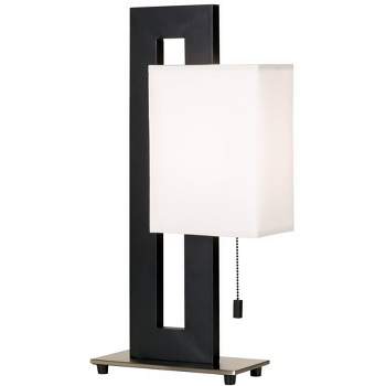 360 Lighting Floating Square 20 1/2" High Small Rectangular Modern Accent Table Lamp Pull Chain Black Metal Single White Shade Living Room Bedroom