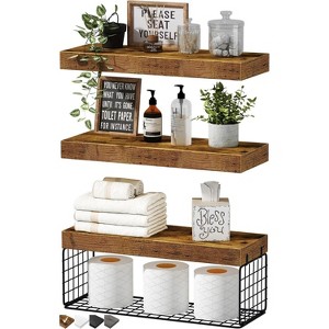 Attop Bathroom Shelves Over Toilet - Wall Mounted Floating Shelves Toilet Paper Storage Small Farmhouse Decor Shelf 16 inch Set of 3, Rustic Brown - 1 of 4