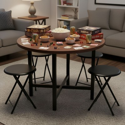 Lavish Home Set of 4 Heavy-Duty 24-Inch Folding Stools with Padded Seats, Black