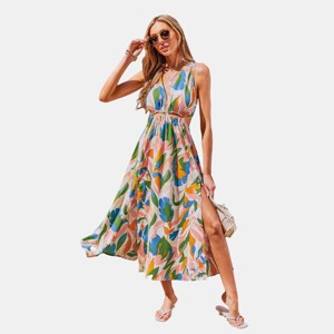 Women's Vibrant Floral Print Maxi Dress with Tie Waist - Cupshe - 1 of 4
