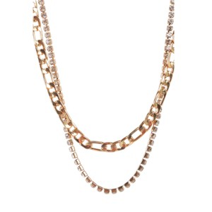 Slickblue Gold Figaro Link & Rhinestone Box Chain Necklace Set, Lobster Claw Closure, Women’s Jewelry, Gold, 15"-16.5" - 1 of 4