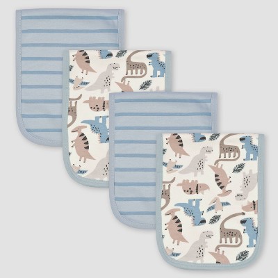 Image of Gerber Baby Boys' 4pk Dino Interlock & Terry Burp Cloth - Light Blue/White