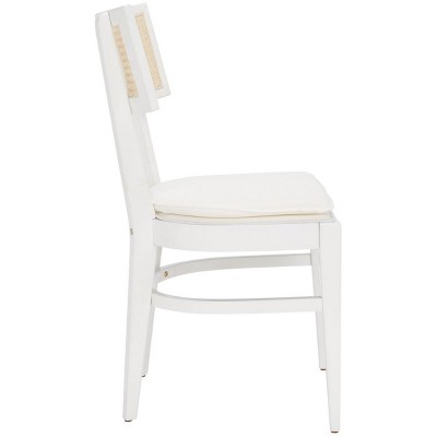 White Rubberwood Upholstered Dining Chair with Cane Backrest