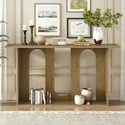 60" Modern Console Table with Arched Base and Lower Shelf for Entryway,Hallway,Living Room,Foyer-Baofuwish