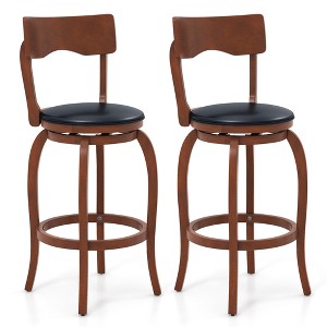 Tangkula 29" Swivel Bar Stools Set of 2 w/ Rubber Wood Frame Upholstered Seat Footrest - 1 of 4
