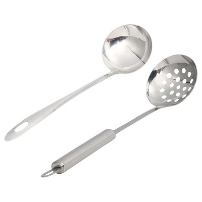 Unique Bargains Cooking Stainless Steel Soup Ladle Slotted Ladle 11” Length Silver Tone Set of 2