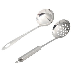 Unique Bargains Cooking Stainless Steel Soup Ladle Slotted Ladle 11” Length Silver Tone Set of 2 - 1 of 4