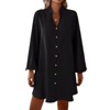 Coolmee Womens Button Down Shirt Dresses V Neck Pullover Shirt Dress Lantern Sleeve Loose Cauasal Tops Dress - 3 of 4