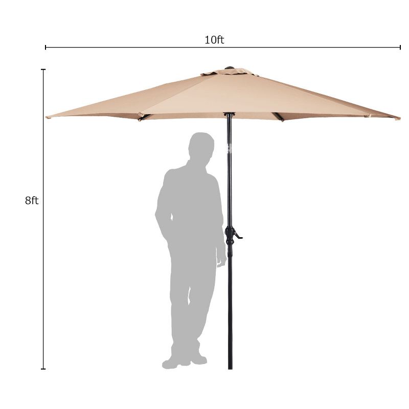 Costway 10FT Patio Umbrella 6 Ribs Market Steel Tilt W/Crank Outdoor Garden Beige, 3 of 13