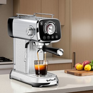 FONTOI Coffee Maker Compact Espresso Machine with Milk Frother, Dual Shot, ESE Pod Compatibility, Temperature Display, Silver 16.93"* 6.89"*14.17" - 1 of 4