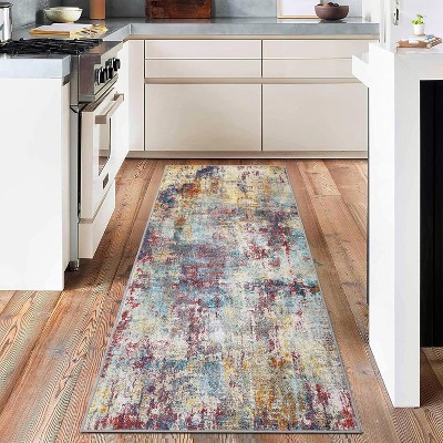 Machine Washable Area Rugs Lightweight Throw Soft Carpet Boho Botanical Floral Ultra-Thin Indoor Rug