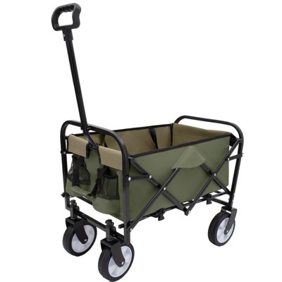VisioGear Multi-use Bag Collapsible Foldable Wagon Cart, Beach Wagon Grocery Cart with Liner Bag and Cover, Green, 25.98"*17.32"*37.4"