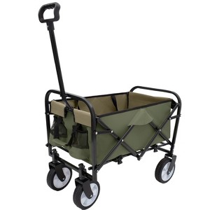 VisioGear Multi-use Bag Collapsible Foldable Wagon Cart, Beach Wagon Grocery Cart with Liner Bag and Cover, Green, 25.98"*17.32"*37.4" - 1 of 4