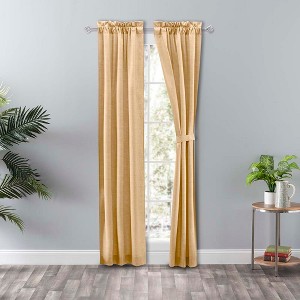 Ellis Curtain Lisa Solid Color Poly Cotton Duck Fabric Tailored Panel Pair with Ties Butter - 1 of 4