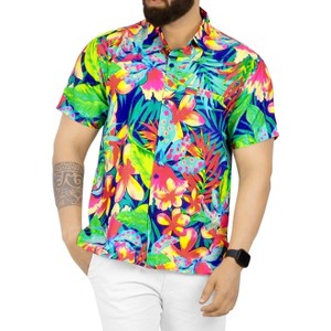 HAPPY BAY Mens Hawaiian Short Sleeve Button Down Shirt Floral Shirt Men Casual Holiday Summer Party Caribbean Shirts for Men Funny - 1 of 4
