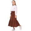 Girls Ruffled Maxi Skirts High Waisted Long Skirt with Belt Button Front Skirts with Pocket Grey 5-14Y - 4 of 4