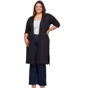 Plus Open Front Knee Length Duster Cardigan - 24seven Comfort Apparel™ - 1 of 3