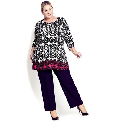 Avenue Women's Plus Size Primrose Border Tunic