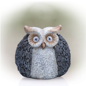 13" Solar Owl Magnesium Oxide Statue Gray - Alpine Corporation - 1 of 4