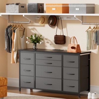 Dresser for Bedroom with Power Outlets, 55 inch TV Stand with Wood Tabletop, 10 Drawers Dresser with Big Storage