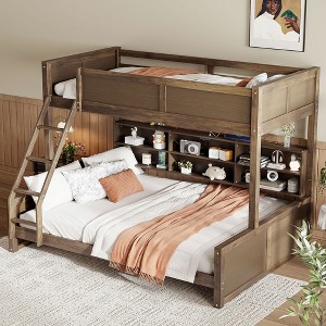 TIRAMISUBEST Twin XL/Full XL over Queen Bunk Bed with Open Cabinets and Charging Station, Storage Kids Bed Frame - 1 of 4