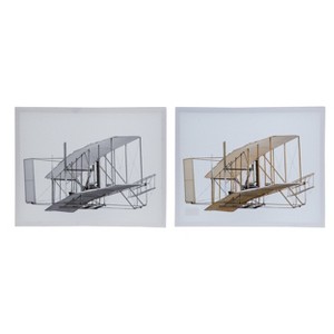 Set of 2 Flight Diptych Canvas Prints White/Gray/Brown - A&B Home: Transitional Style, MDF, Includes Mounting Hardware - 1 of 4