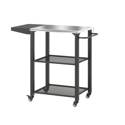 FURNIinspire Outdoor Grills, Griddles and Smokers Functional Outdoor Kitchen Station with Locking Wheels, Storage Shelves, Gray, 37.4"*27.6"*19.7"