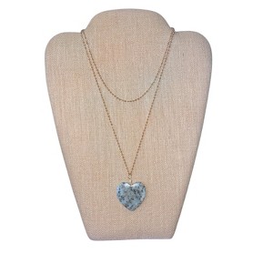 Michelle Marie Boutique's Light Blue Lotus Jasper Heart Necklace | A Symbol of Love and Purity - 1 of 4