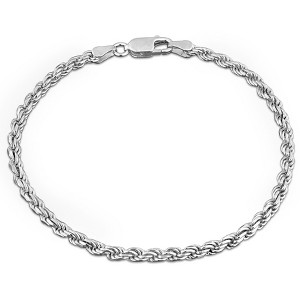 EVERLY JEWELRY | Sterling Silver 3mm Diamond Cut Rope Chain Bracelet, 8 inch - 1 of 4