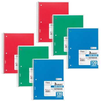 Mead® Spiral 3 Subject Notebook, Wide Ruled, 180 Sheets Per Book, Pack of 6