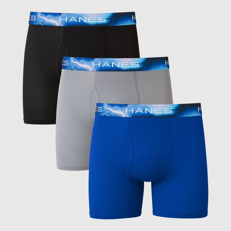 Hanes Premium Men's Performance Ultralight Boxer Briefs 3pk - Blue/Teal/Gray, 1 of 7