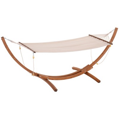 Cream White Cotton Hammock with Bentwood Stand for Indoor/Outdoor Use