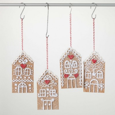 7.25"H Sullivans Christmas Gingerbread House Ornament Set of 4  Brown