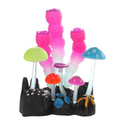 Unique Bargains Soft Silicone Glowing Aquarium Mushroom Coral Rose Red 3.54"x4.72"
