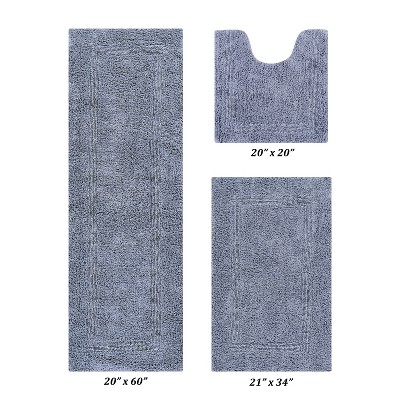 Lux Premium 100% Cotton  Ultra-Soft Tufted Solid Reversible 3 Piece Bath Rug Set, Water-Absorbent, Durable, Machine Washable Bathroom Rug