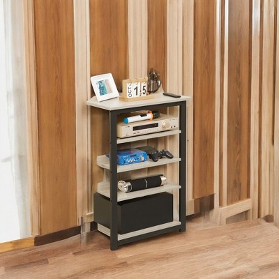 Alilang 23.50 Inch Corner Bookcase with Open Shelves and Metal Frame-Grey