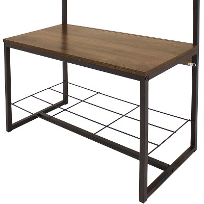 Industrial-Style Hall Tree Bench with Coat/Shoe Rack - Light Brown