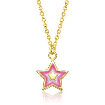 14k Gold Plated Pink & White Lucky Star Pendant Charm Necklace