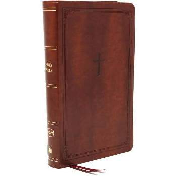 Nkjv, Reference Bible, Personal Size Large Print, Leathersoft, Brown, Red Letter Edition, Comfort Print - by  Thomas Nelson (Leather Bound)