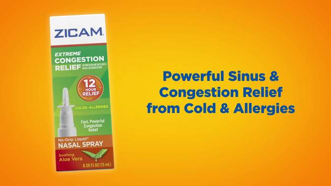 Zicam Extreme Congestion Relief No-Drip Nasal Spray with Soothing Aloe Vera - 0.5oz, 2 of 9, play video
