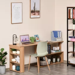 HomCom Rotating Home Office L-Shaped Desk and Storage Shelf Combo
