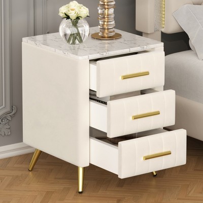 Lycvki Upholstered Wooden Nightstand with 3 Drawers and Metal Legs