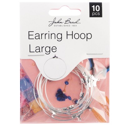 John Bead Must Have Findings Metal Silver 38mm Large Earring Hoops for Jewelry Making Findings, 10 Pieces