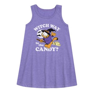 Girls' - Garfield - Witch Way To The Candy Graphic Sleeveless Aline Dress - 1 of 3