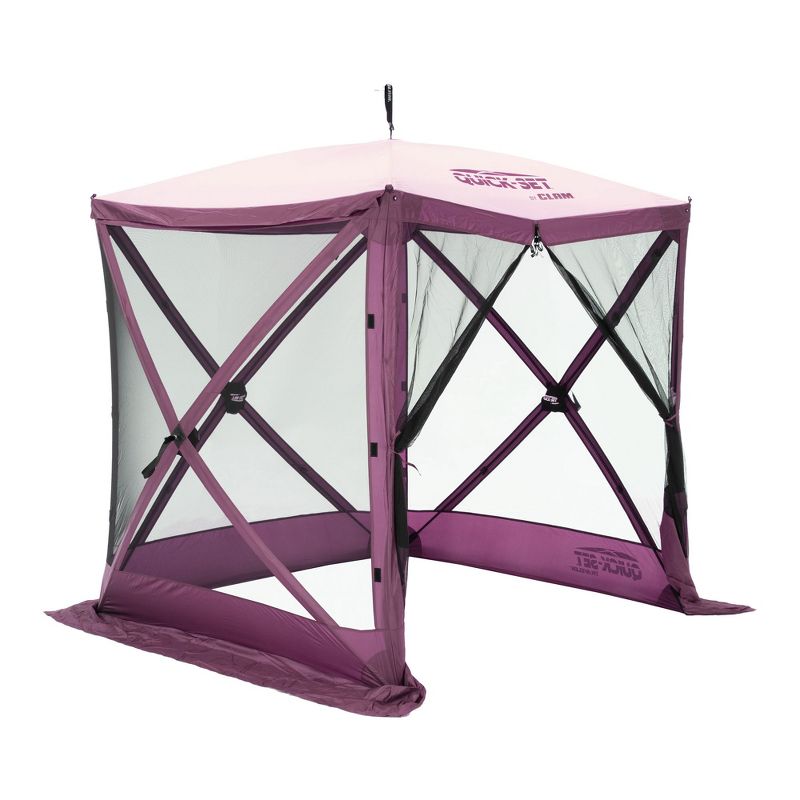 CLAM Quick Set Traveler 6x6 Ft Portable Outdoor 4 Sided Canopy Shelter, Plum + CLAM Quick Set Screen Hub Tent Wind & Sun Panels, Accessory Only, Plum, 2 of 7